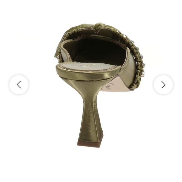 Circus by Sam Edelman Olive Green Satin Pointed Toe Mules with Rhinestones - Picture 2 of 5